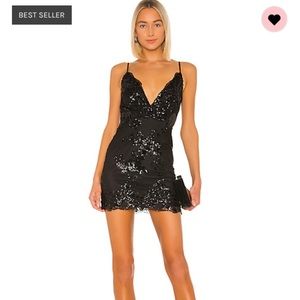 Sequin black mesh V-neck dress